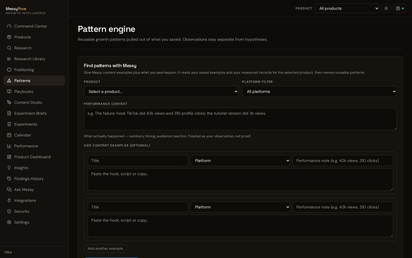 MessyFlow pattern engine